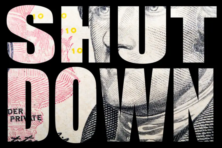 Image of the words SHUT DOWN with American currency in the background.